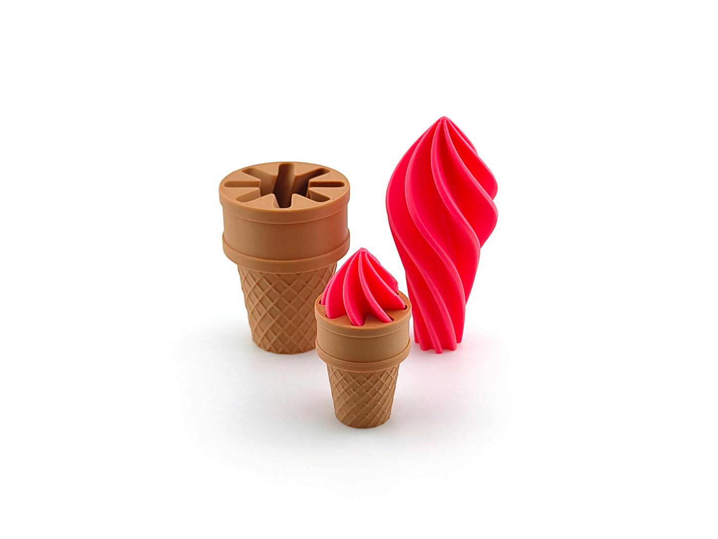 Ice cream cone fidget with pink ice cream on a white background